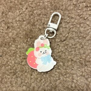Charming Bunny Keychain with Pink Strawberry Accent